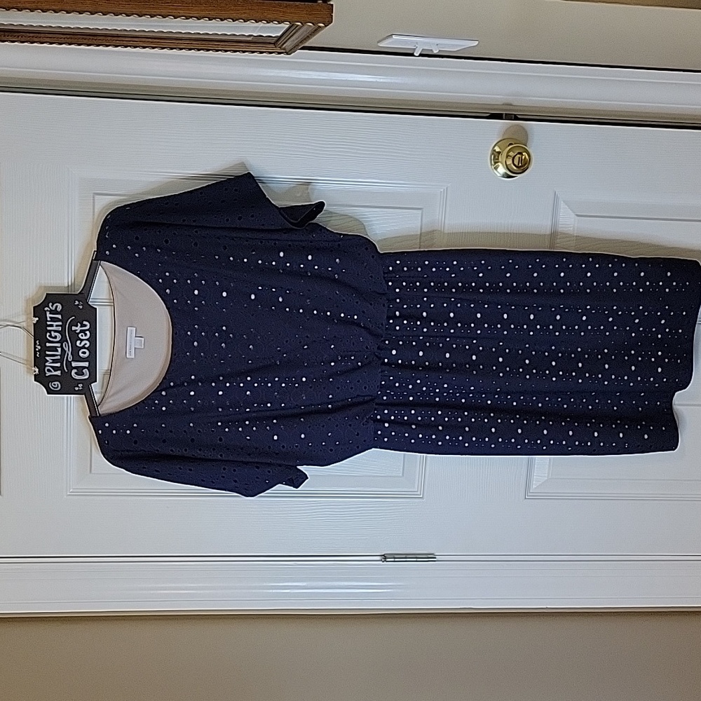 New York & Company Small Dress Cutout Navy Overlay Tan